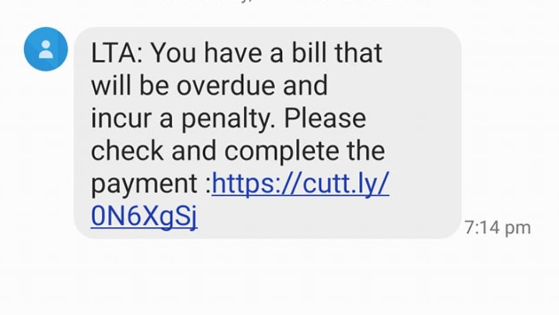 LTA bill overdue sms scam